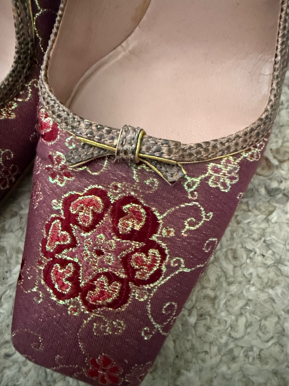 Vintage Prada Plum & Gold Brocade Pumps - Picture 2 of 9